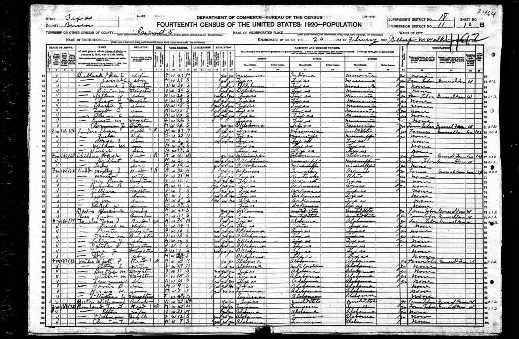 1920 Census records for Antelope Flat area