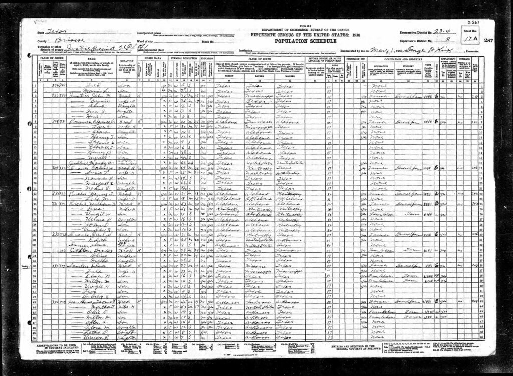 1930 Census records for Antelope Flat area