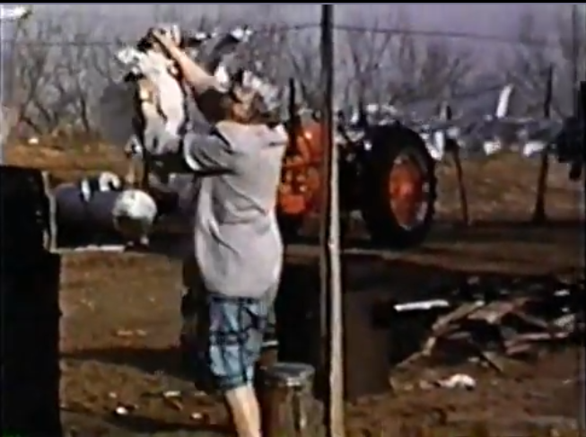 Grandma hanging laundry